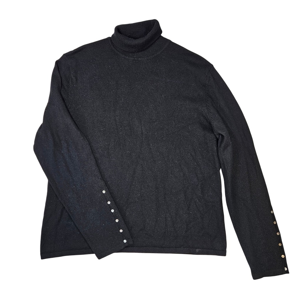 Pursuits Ltd Black Extra Fine Merino Wool Turtleneck Sweater Button Cuff XL